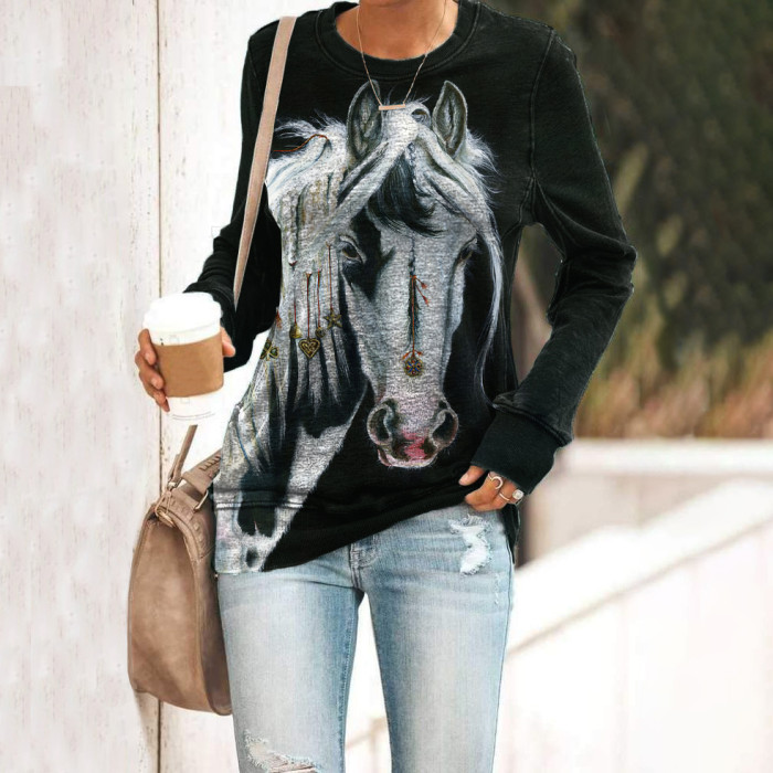 Western Tribal Horse Printed Casual Sweatshirt