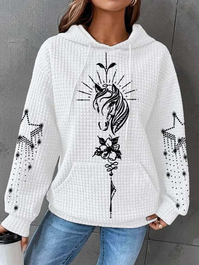 Women's Western Horse Art Print Long Sleeve Hoodie