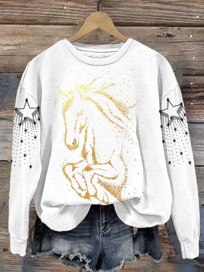 Women'S Western Horse Art Print Long Sleeve Sweatshirt