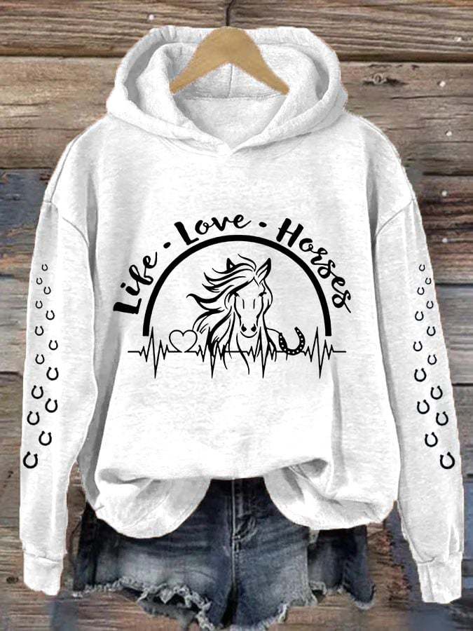 Women's Life Love Horses Horse Lover Casual Hoodie