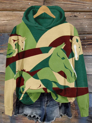 Abstract Lines Horse Art Printed Sweatshirt