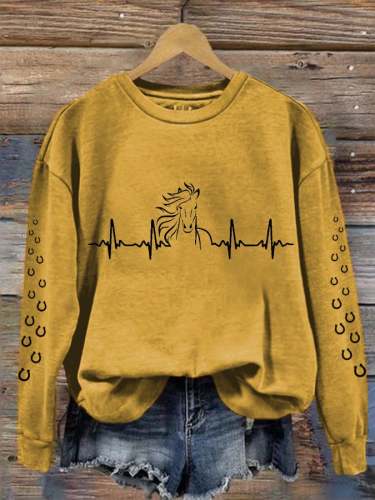 Women's Horse Heartbeat Horse Lover Printed Sweatshirt