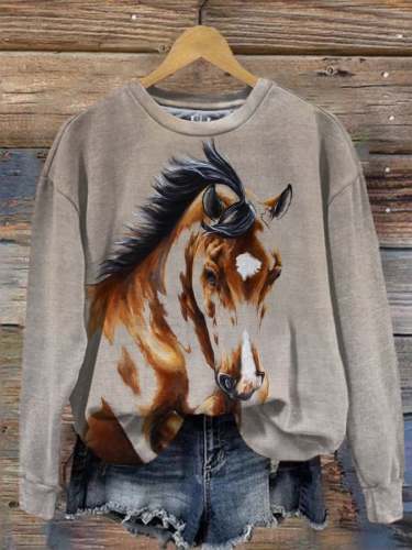 Women's Western Horse Print Sweatshirt