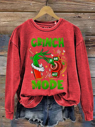 Christmas Trendy Christmas Grinch Mode Print Casual Sweatshirt