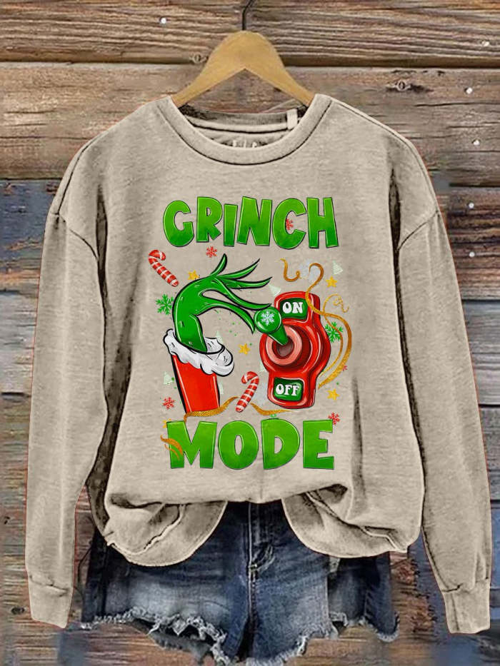 Christmas Trendy Christmas Grinch Mode Print Casual Sweatshirt