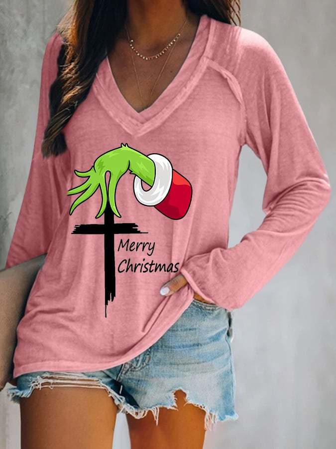 Women's Merry Christmas Cross Print T-Shirt