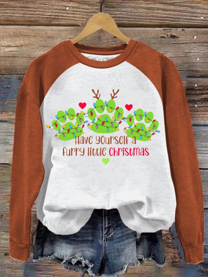 Women's Have Yourself A Furry Little Christmas Print Round Neck Sweatshirt