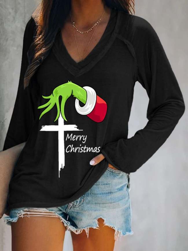 Women's Merry Christmas Cross Print T-Shirt