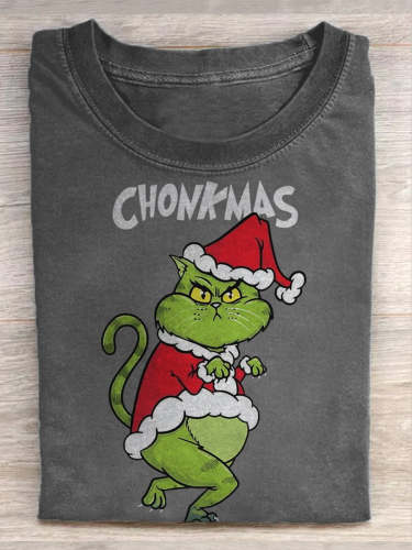 Christmas Funny Cat Print Casual T-Shirt