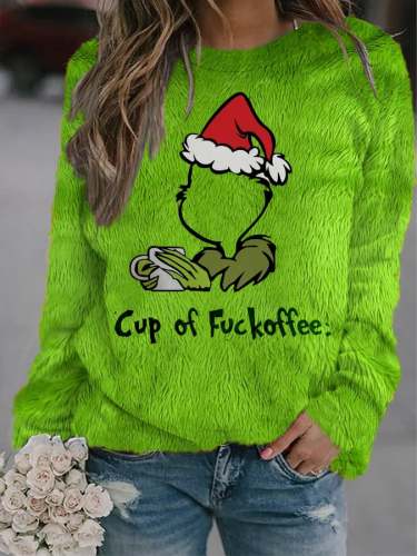 Women's Fun Funny Coffee Christmas Print Sweatshirt