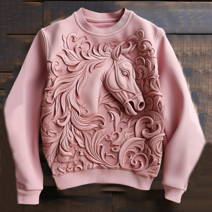 Vintage Horse Pattern Round Neck Sweatshirt