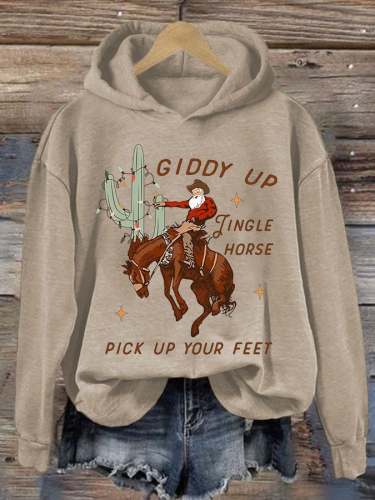 Women'S Casual Giddy Up Jingle Horse Pick Up Your Feet Printed Long Sleeve Sweatshirt
