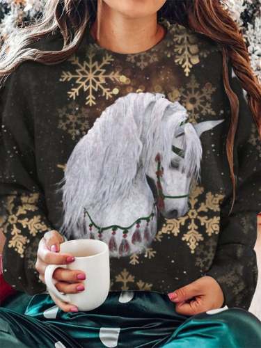 Women's Merry Christmas Christmas Horse Print Sweatshirt