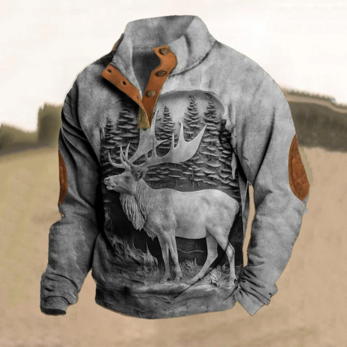 Men's Vintage Elk Standing Neck Sweatshirt