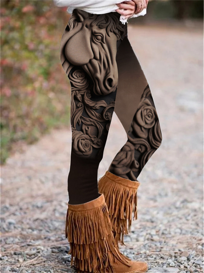 Western Horse Print Tight Stretch Leggings