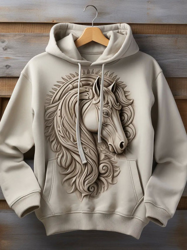 Western Horse Print Long Sleeve Hoodie