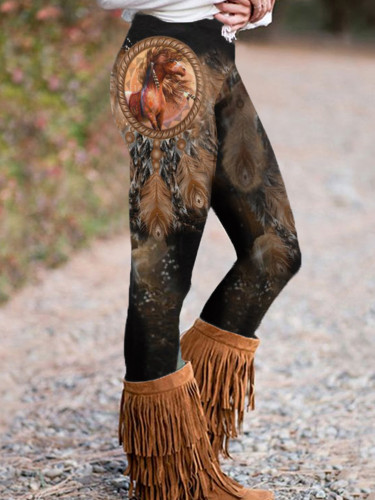 Western Horse Print Casual Leggings