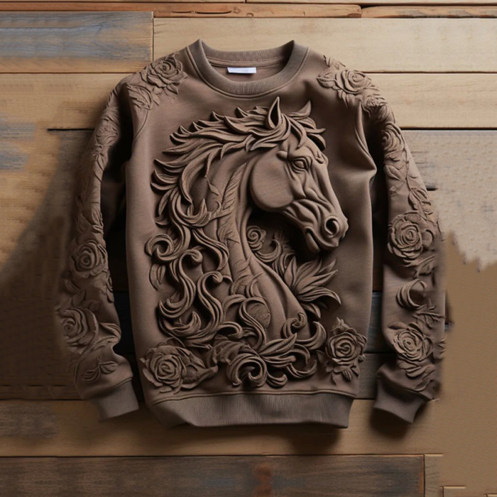 Vintage Western Horse Print Casual Sweatshirt