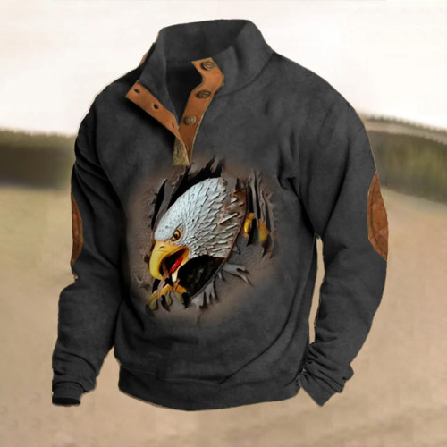 Men's Retro 3D Bald Eagle Print Sweatshirt