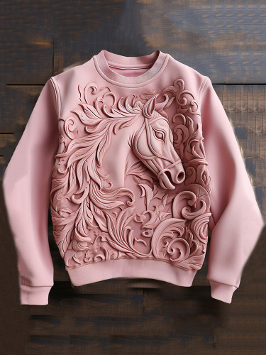 Vintage Horse Pattern Round Neck Sweatshirt