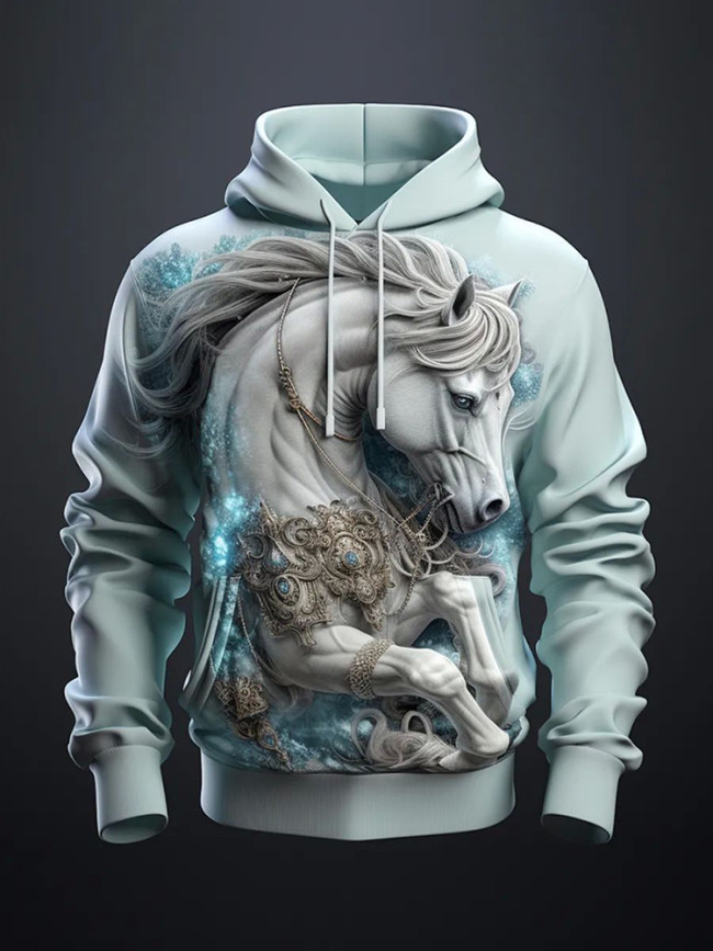 Western Horse Print Casual Long Sleeve Hoodie