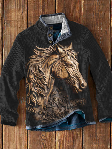 Horse Print Waffle Casual Sweatshirt