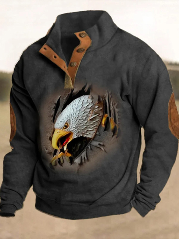 Men's Retro 3D Bald Eagle Print Sweatshirt