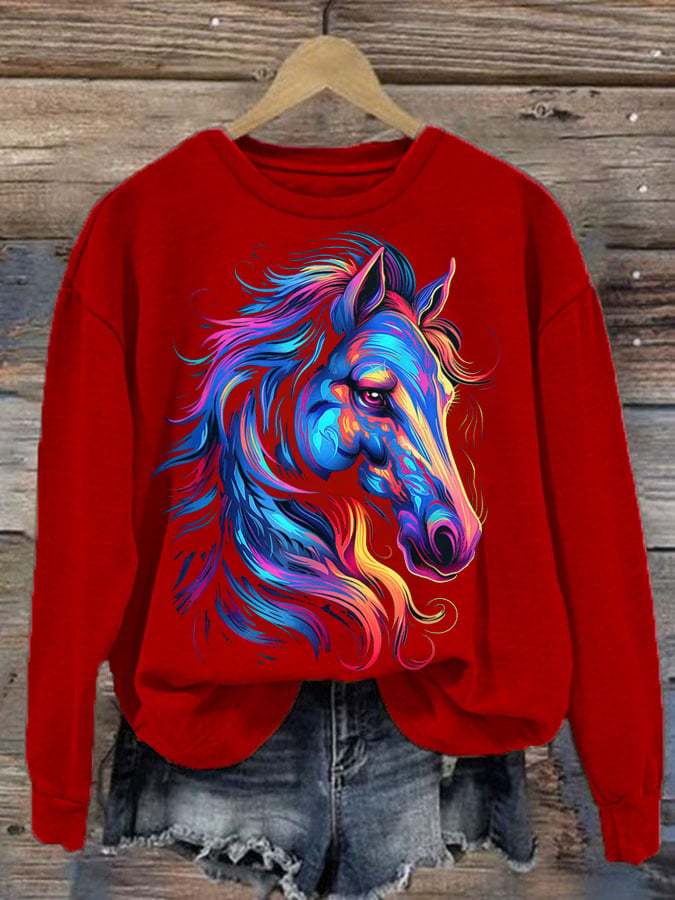 Women's Western Animal Horse Print Casual Sweatshirt