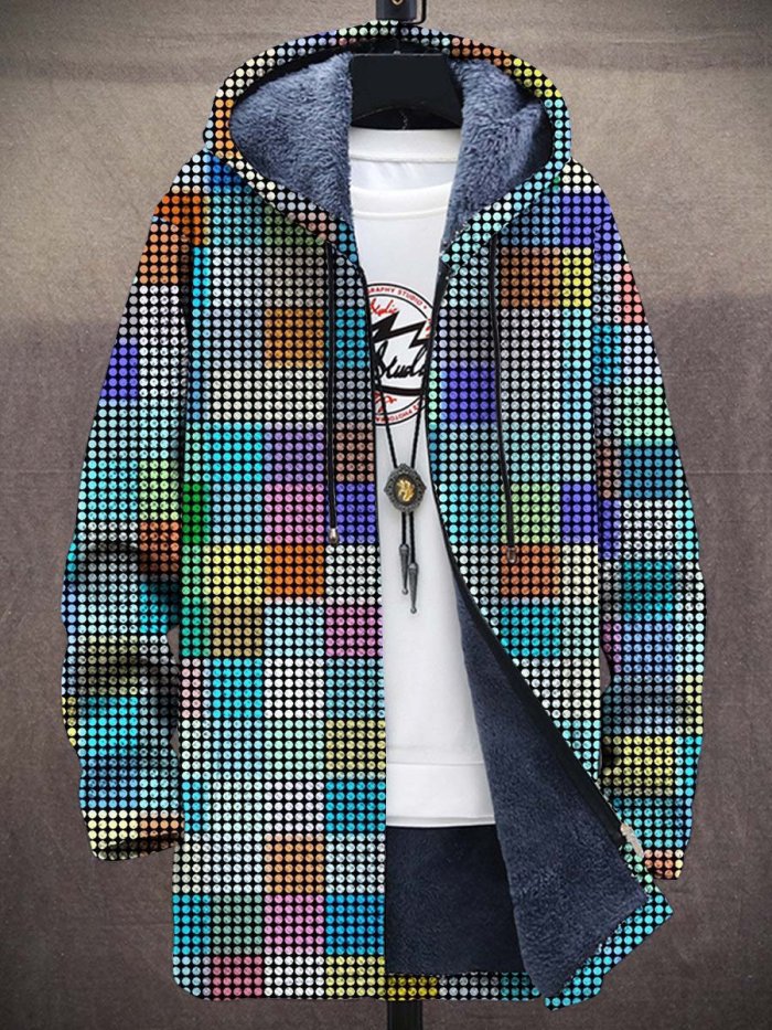 Unisex Trendy Geometric Art Pattern Plush Thick Long-Sleeved Sweater Coat Cardigan