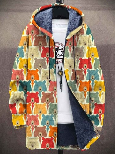 Men's Bears Print Plush Thick Loose Long-Sleeved Coat Cardigan