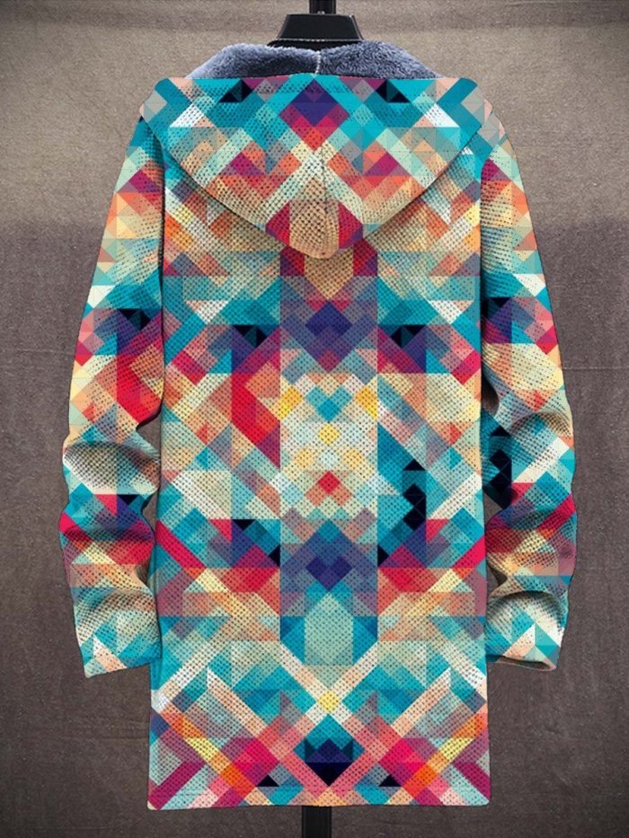 Men's Color Art Plush Thick Long-Sleeved Sweater Coat Cardigan