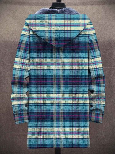 Men's Art Plaid Print Plush Thick Loose Long-Sleeved Coat Cardigan
