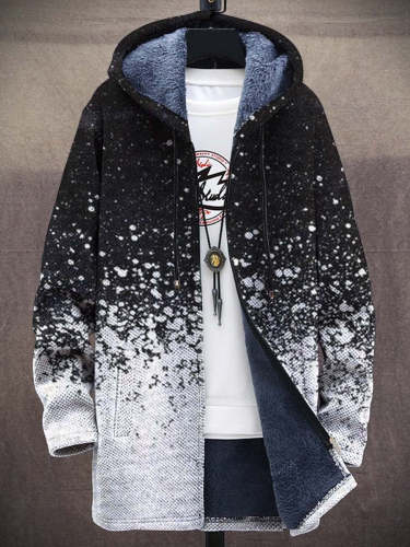 Men's Art Print Plush Thick Loose Long-Sleeved Coat Cardigan