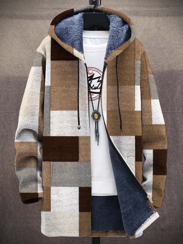 Unisex Fashion Khaki Geometric Simplicity Plush Thick Long-Sleeved Sweater Coat Cardigan