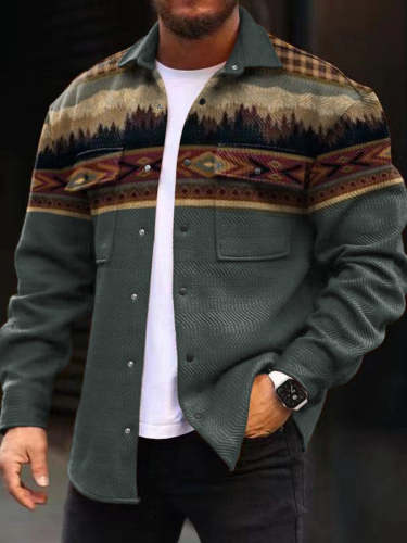 Men's Retro Western Style Pattern Casual Long-Sleeved Jacket