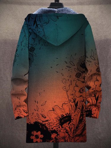 Unisex Gradient Color Flower Rune Art Plush Thick Long-Sleeved Sweater Coat Cardigan