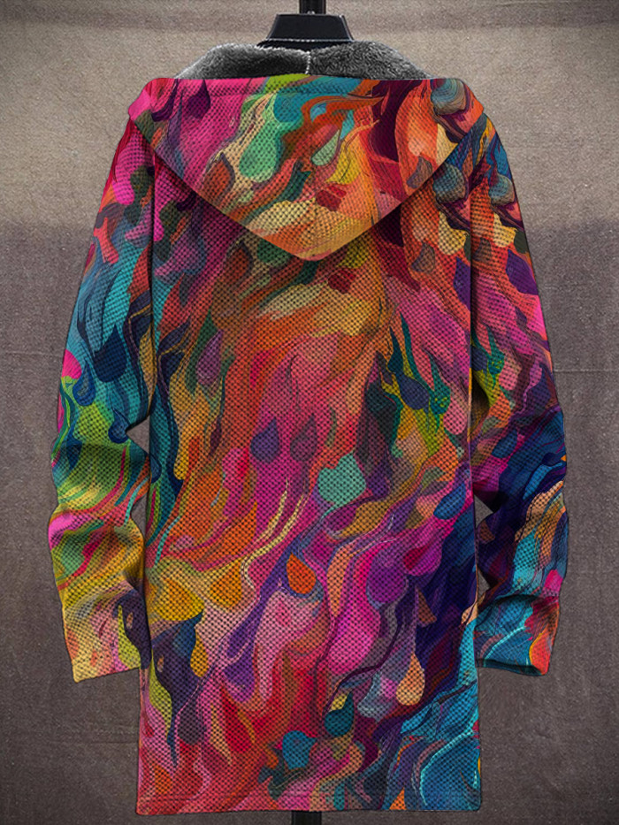 Unisex Rainbow Art Pattern Long-Sleeved Fleece Cardigan Jacket