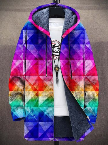 Unisex Rainbow Colors Gradient Art Pattern Plush Thick Long-Sleeved Sweater Coat Cardigan