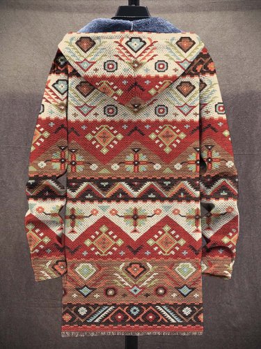 Unisex Retro Ethnic Art Pattern Plush Thick Long-Sleeved Sweater Coat Cardigan