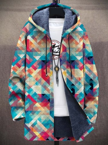 Men's Color Art Plush Thick Long-Sleeved Sweater Coat Cardigan
