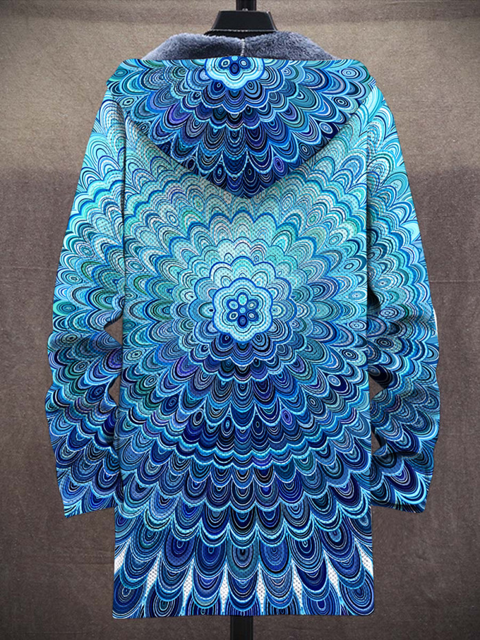 Unisex Mandala Art Plush Thick Long-Sleeved Sweater Cardigan Coat