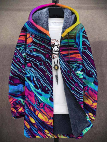 Men's Retro Art Print Plush Thick Long-Sleeved Sweater Coat Cardigan