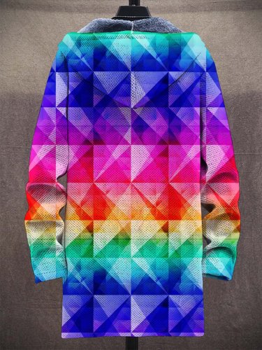 Unisex Rainbow Colors Gradient Art Pattern Plush Thick Long-Sleeved Sweater Coat Cardigan