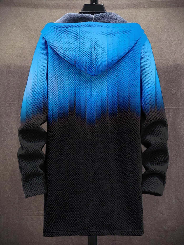 Men's Art Gradient Plush Thick Long-Sleeved Sweater Coat Cardigan