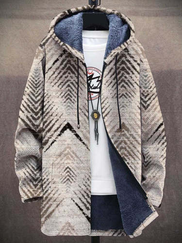 Men's Retro Art Print Plush Thick Long-Sleeved Sweater Coat Cardigan