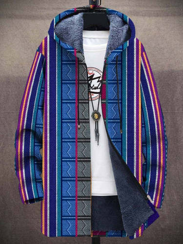 Men's Vintage Geometry Art Print Plush Thick Long-Sleeved Sweater Coat Cardigan