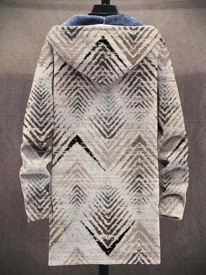 Men's Retro Art Print Plush Thick Long-Sleeved Sweater Coat Cardigan