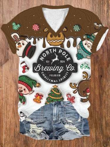 Women's Vintage Christmas North Pole Brewing Co Print T-Shirt