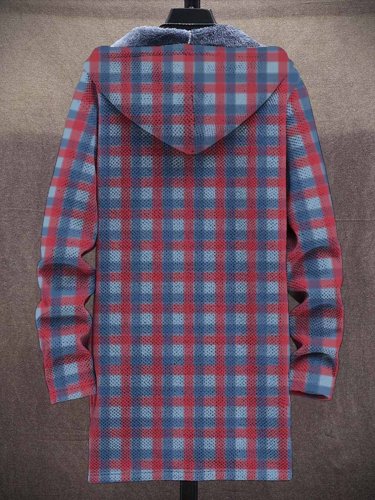 Men's Art Plaid Print Plush Thick Loose Long-Sleeved Coat Cardigan