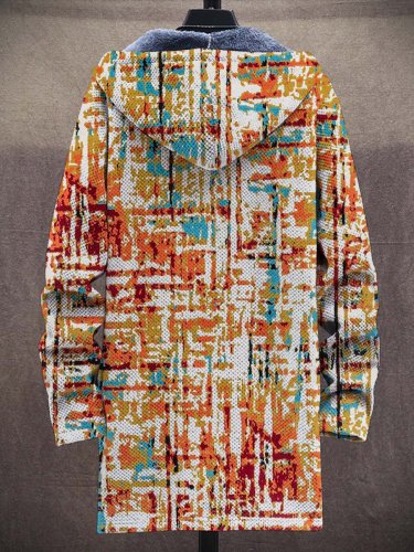 Unisex Retro Colorful Art Pattern Plush Thick Long-Sleeved Sweater Coat Cardigan